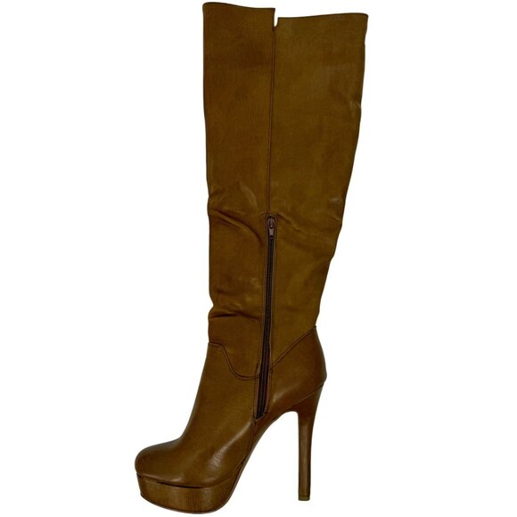 Vintage Y2K Paperfox Vegan Leather Gold Buckle Knee High Platform Heeled Boots - Picture 7 of 16